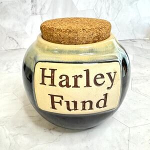 Harley Fund Jar Tumbleweed Pottery Stoneware Bank w/Cork Motorcycle Gift Vintage